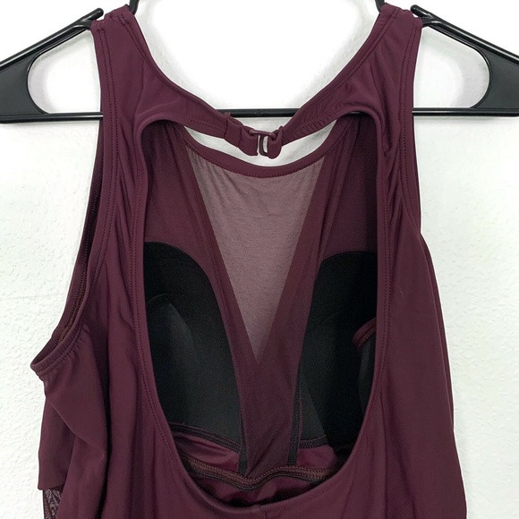 Aqua Green Burgundy Mesh Inset One Piece Swimsuit - Picture 7 of 8